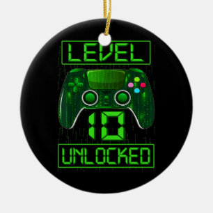 Kids Level 10 Unlocked Funny Video Gamer 10th Ceramic Tree Decoration