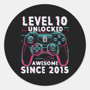 Kids Level 10 Unlocked Video Game 10th Birthday Ga Classic Round Sticker