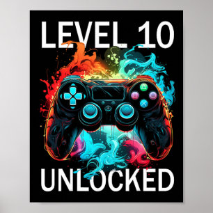 Kids Level 10 Unlocked Video Gamer Retro 10th Birt Poster