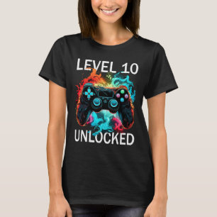 Kids Level 10 Unlocked Video Gamer Retro 10th Birt T-Shirt