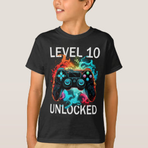 Kids Level 10 Unlocked Video Gamer Retro 10th Birt T-Shirt