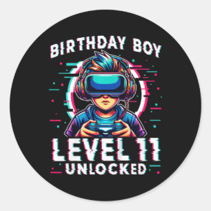 Kids Level 11 Unlocked 11 Years Old Birthday Gamer Classic Round Sticker