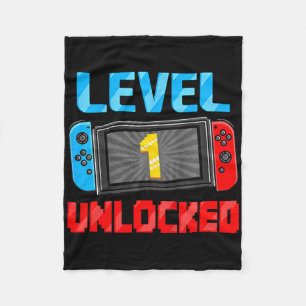 Kids Level 1 Unlocked Gamer 1st Birthday Gift Vide Fleece Blanket