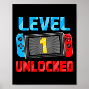 Kids Level 1 Unlocked Gamer 1st Birthday Gift Vide Poster