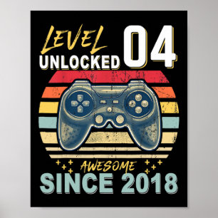 Kids Level 4 Unlocked Awesome Since Gamer Gift Boy Poster