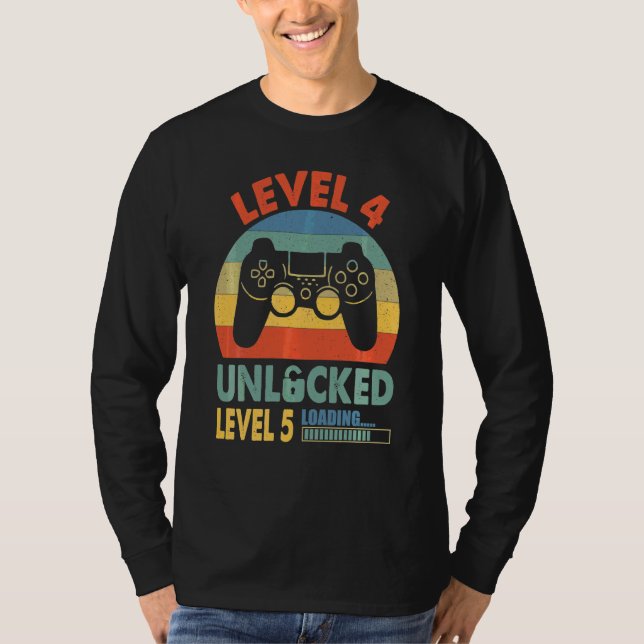 Kids Level 4 Unlocked  & Cute 4th Birthday Gamer G T-Shirt (Front)