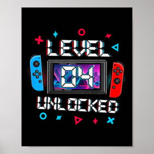 Kids Level 4 Unlocked Gamer 4th Birthday Gift Vide Poster