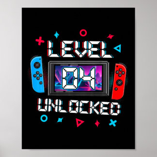 Kids Level 4 Unlocked Gamer 4th Birthday Gift Vide Poster