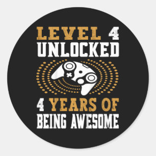 Kids Level 4 Unlocked Video Game 4th Birthday Classic Round Sticker