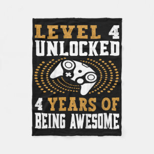 Kids Level 4 Unlocked Video Game 4th Birthday  Fleece Blanket