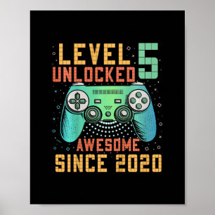 Kids Level 5 Unlocked 5th Birthday 5 Year Old Boy Poster