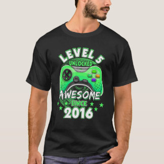 Kids Level 5 Unlocked Awesome Since 2016 Bday Vide T-Shirt