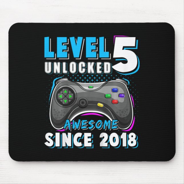 Kids Level 5 Unlocked Fun Video Game 5th Birthday  Mouse Pad (Front)