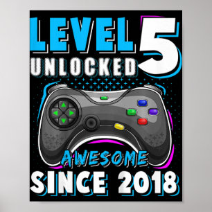 Kids Level 5 Unlocked Fun Video Game 5th Birthday Poster