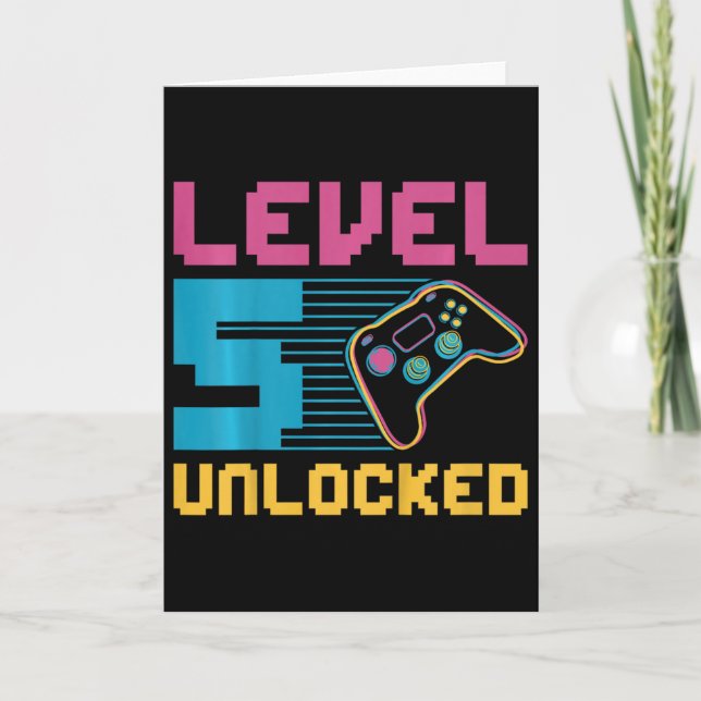Kids Level 5 Unlocked Gaming Birthday  Card (Front)
