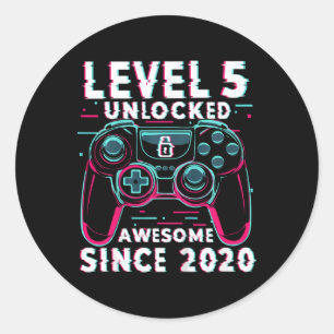 Kids Level 5 Unlocked Video Game 5th Birthday Game Classic Round Sticker