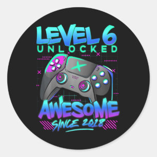 Kids Level 6 Unlocked 6 Years Old Boy Birthday Gif Classic Round Sticker