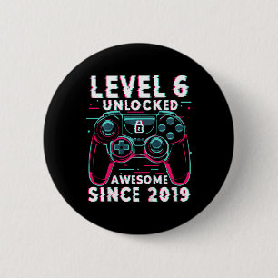 Kids Level 6 Unlocked Video Game 6th Birthday Game Cm Round Badge