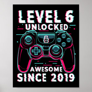 Kids Level 6 Unlocked Video Game 6th Birthday Game Poster