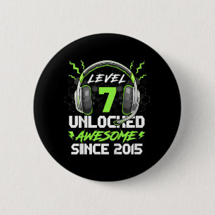 Kids Level 7 Unlocked Awesome Since 2015 7th Birth 6 Cm Round Badge