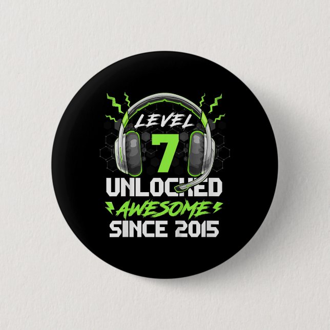 Kids Level 7 Unlocked Awesome Since 2015 7th Birth 6 Cm Round Badge (Front)