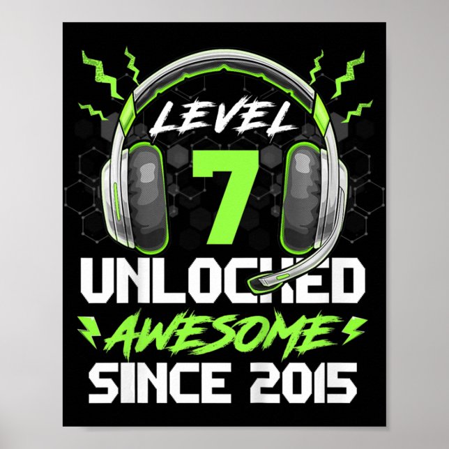 Kids Level 7 Unlocked Awesome Since 2015 7th Birth Poster (Front)