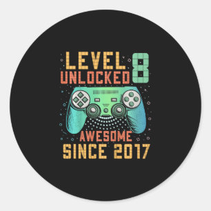 Kids Level 8 Unlocked 8th Birthday 8 Year Old Boy Classic Round Sticker