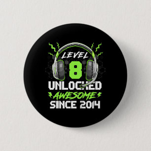 Kids Level 8 Unlocked Awesome Since 2014 8th Birth 6 Cm Round Badge