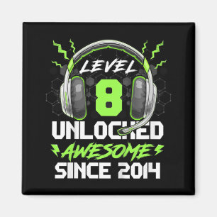 Kids Level 8 Unlocked Awesome Since 2014 8th Birth Magnet