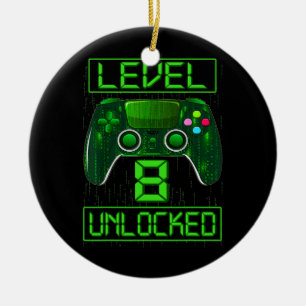Kids Level 8 Unlocked Funny Video Gamer 8th Ceramic Tree Decoration