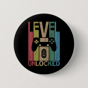 Kids Level 8 Unlocked T Shirt Video Gamer 8th Birt 6 Cm Round Badge