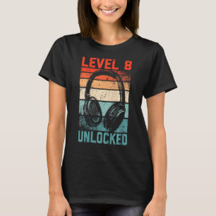 Kids Level 8 Unlocked Video Gamer 8th Birthday Boy T-Shirt