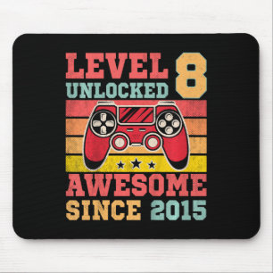 Kids Level 8 Unlocked Vintage Video Game 8th Birth Mouse Pad
