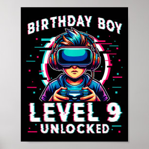 Kids Level 9 Unlocked 9 Years Old Birthday Gamer F Poster