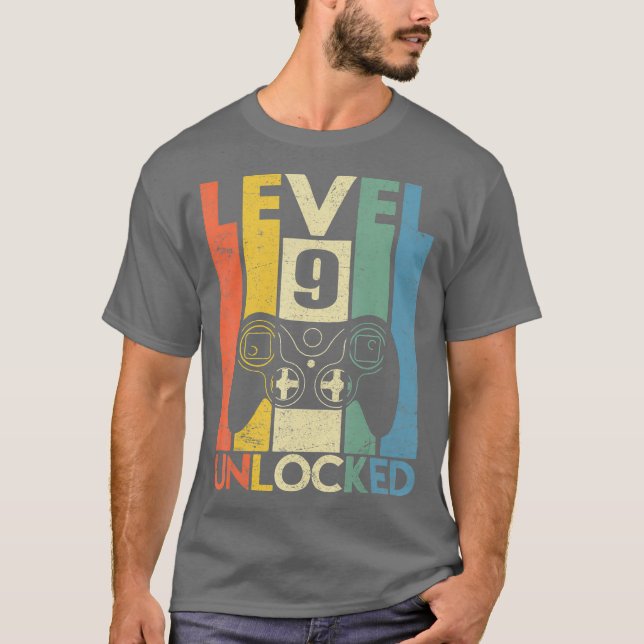Kids Level 9 Unlocked Shirt Funny Video Gamer (Front)