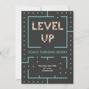 Kids level up birthday invitation card 