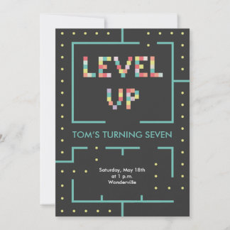 Kids level up birthday invitation card
