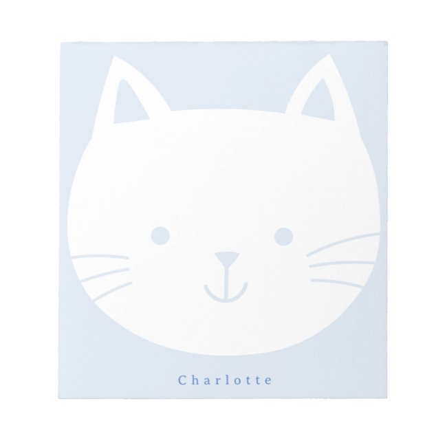 Kids Light Blue Kitty Personalised notepads (Front)