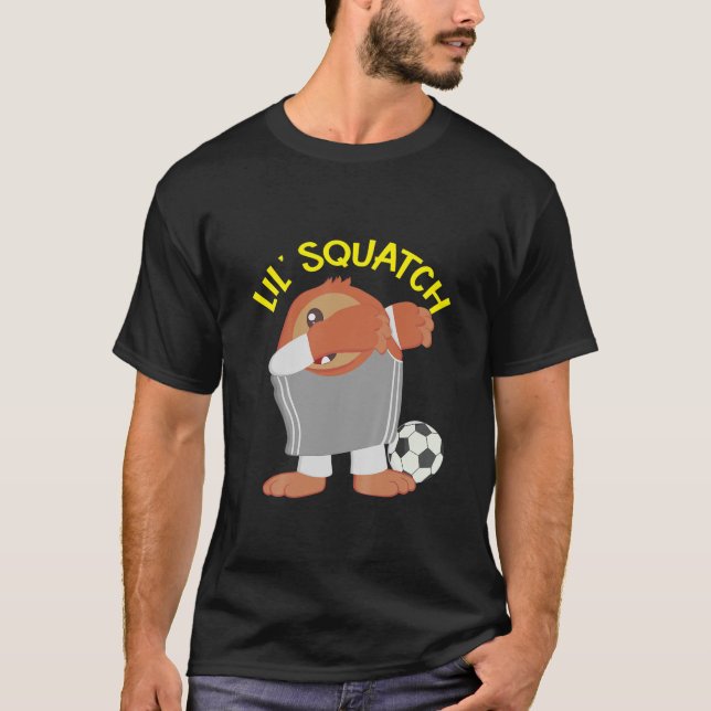 Kids Lil Squatch Cute Baby Bigfoot Soccer Player L T-Shirt (Front)