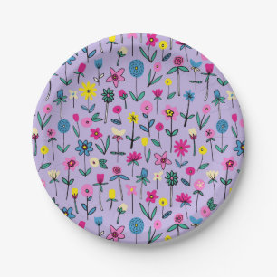 Kids Lilac Floral Birthday Paper Plate