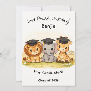 Kids Lion Elephant Giraffe Woodland Graduation Card