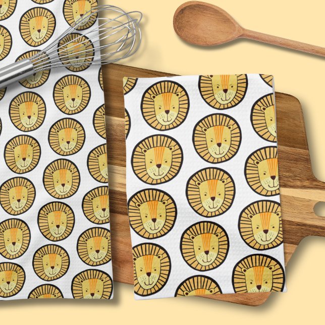 Kids Lion Jungle Animal Pattern Tea Towel (Lion head cute kids pattern kitchen towel)