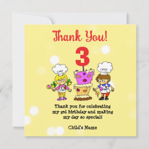 Kids Little Chef 3rd Birthday Baking Party Thank You Card