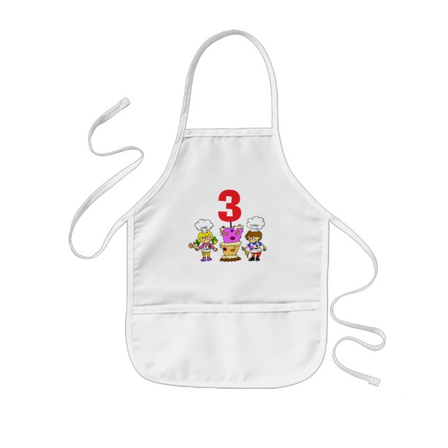 Kids Little Chef 3rd Birthday Making Cake Party Apron (Front)