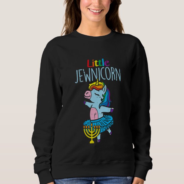 Kids Little Jewnicorn Cute Hanukkah Chanukah PJs T Sweatshirt (Front)