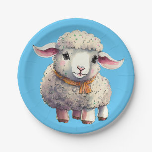 Kid's Little Lamb Plates, 7" Round Paper Plate