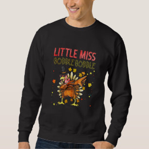 Kids Little Miss Gobble Turkey Thanksgiving Kids T Sweatshirt