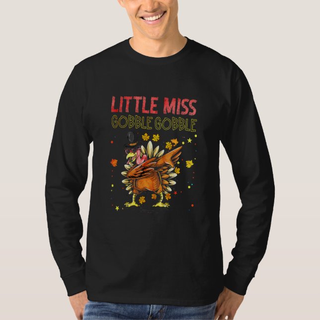 Kids Little Miss Gobble Turkey Thanksgiving Kids T T-Shirt (Front)
