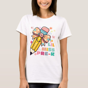 Kids Little Miss Pre K Pencil Bow For Girls Day Of T-Shirt