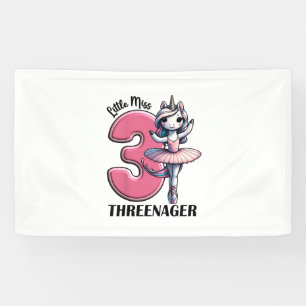 Kids Little Miss Threenager Three 3rd Birthday Gir Banner